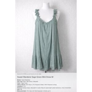 Sweet Wanderer Sage Green Gauze Mini Dress Ruffle Straps M